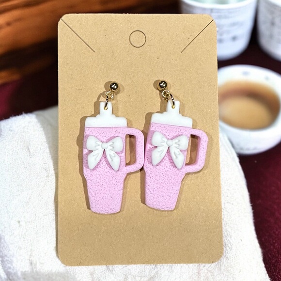 Stanley Cup Bows Polymer Clay Dangle Earrings - Picture 2 of 8